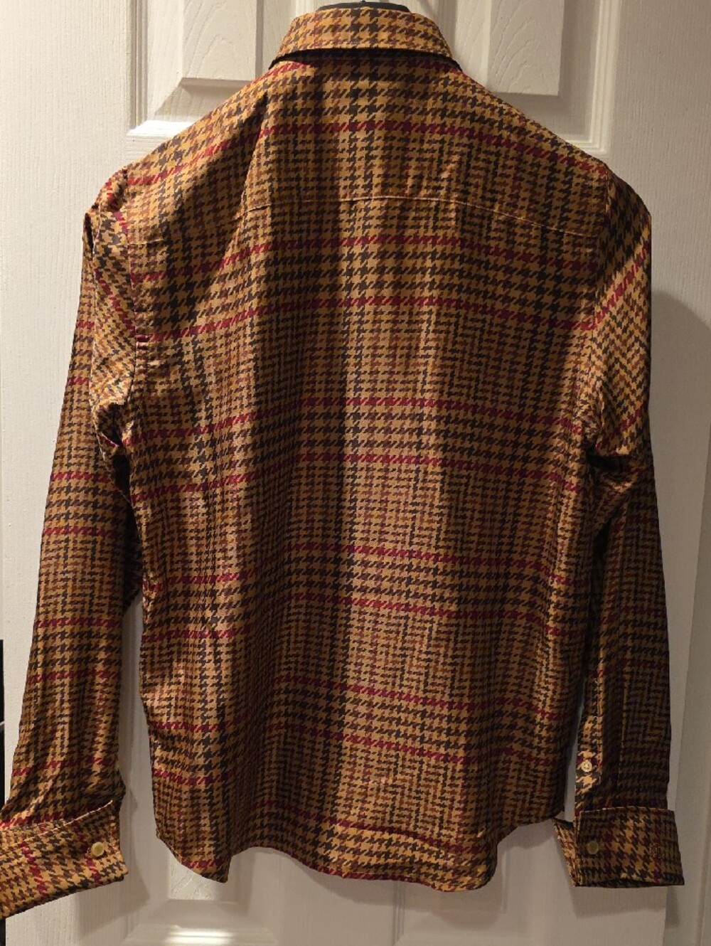 Women's Ralph Lauren Houndstooth Dress Shirt in Brown with Red Accents, Petite 4 - Picture 2 of 6
